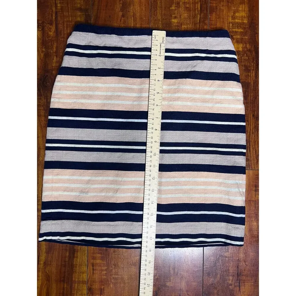 Ann Taylor Petite Striped Stretch Pencil Skirt Women 00P Navy Blush Lined OFFICE